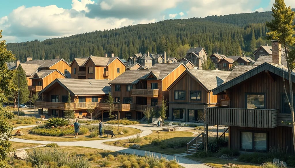Utilisation de la biomasse en construction en Scandinavie, bâtiments en bois éco-responsables.