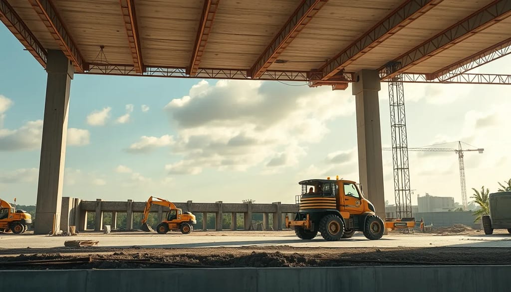 Un chantier de construction brésilien utilisant du béton biosourcé innovant.