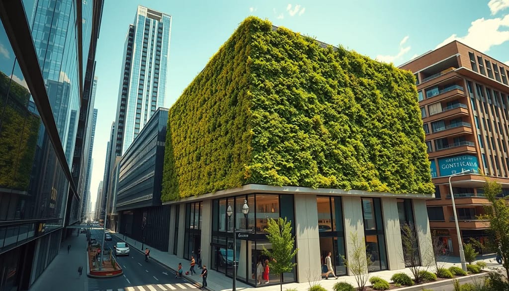 Bâtiment avec façade en béton photosynthétique capturant le CO2.