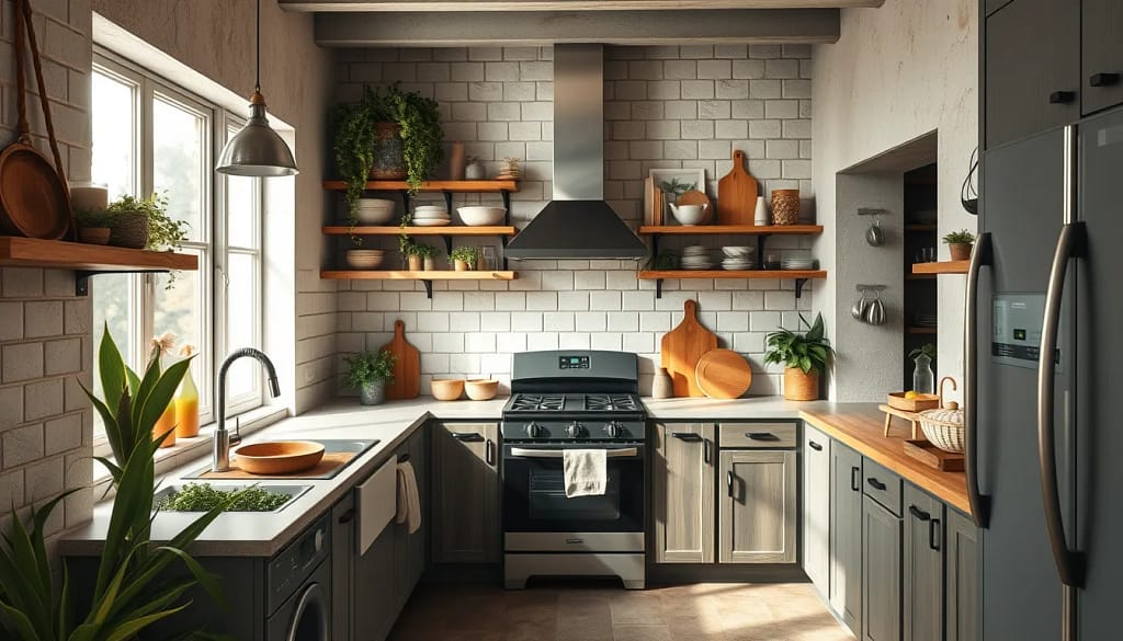 Cuisine durable avec matériaux recyclés et appareils écoénergétiques