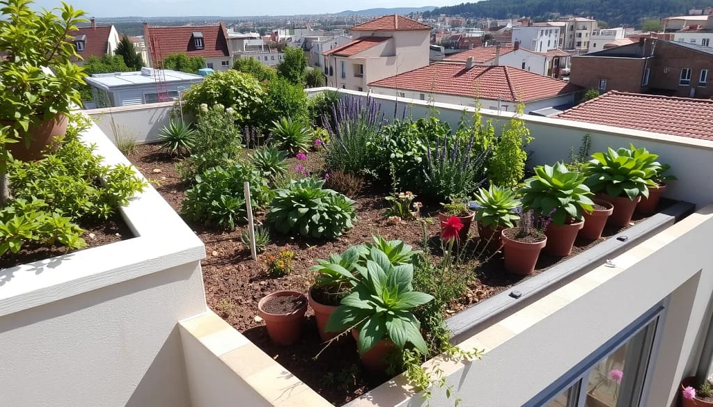 Vue d'un toit vert à Saint-Raphaël, intégrant des plantes locales adaptées au climat méditerranéen.