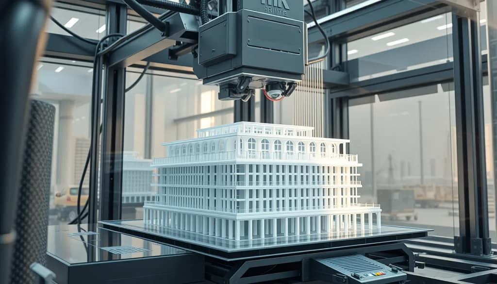 Bâtiment en construction à Dubaï imprimé en 3D, montrant l'innovation.