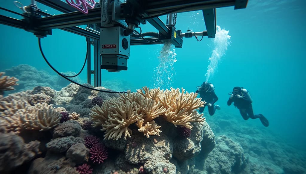 Scène d'impression 3D sous-marine dans le secteur de la construction
