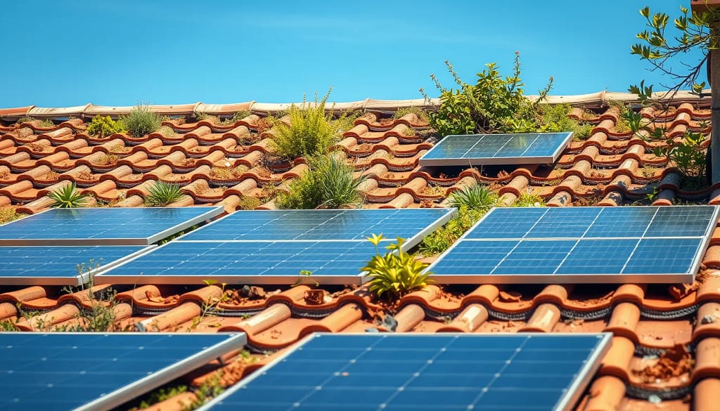 Toiture écologique à Draguignan avec des tuiles solaires et végétation