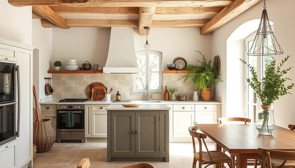 Rénovation de cuisines en Provence avec éléments modernes et traditionnels, style méditerranéen, lumière naturelle