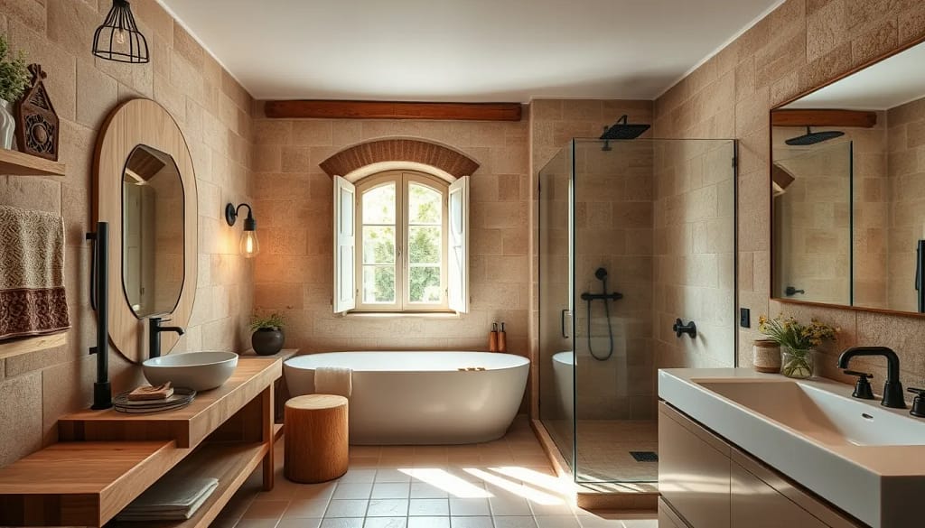 Salle de bain rénovée avec matériaux naturels et solutions écologiques, style provençal